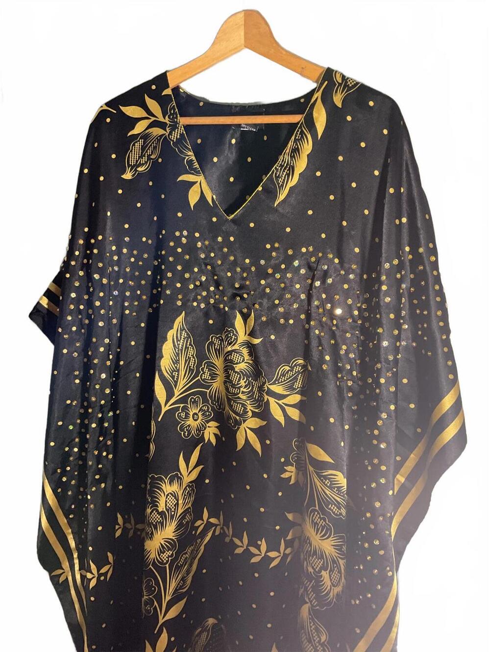 Ashro Black and Gold Floral Women's Maxi Kaftan with beading and sequins - Picture 3 of 9